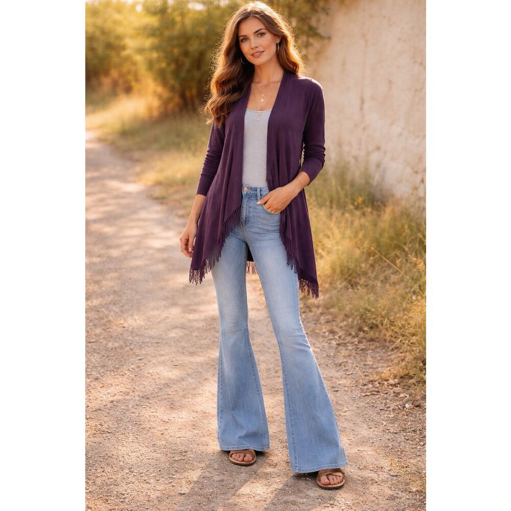 Elena Solano Boho Fringe Cardigan Purple Open Front Festival Fairy Grunge M